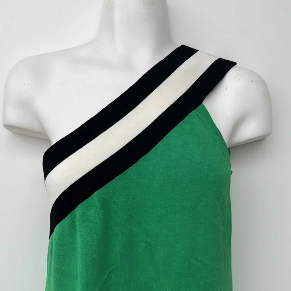 BEDO asymmetrical one shoulder body con green striped dres - Picture 2 of 6